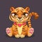Little cute cartoon sitting baby tiger icon