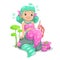 Little cute cartoon young mermaid