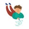 Little cute child drawing lying on the floor flat vector illustration isolated.