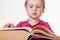Little cute child girl watching a book Science, education, know