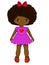 Little cute dark skinned girl in pink dress illustration