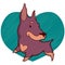 Little cute doberman on the background of the heart. vector illu