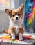 Little Cute Dog on Vibrant Paint Splash Background