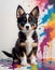 Little Cute Dog on Vibrant Paint Splash Background