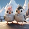 Little Cute Finches: Unreal Engine 5 Cartoon Birds In Romantic Snow Scenes