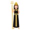 Little cute girl in cleopatra costume, ancient egyptian queen character, gold necklace and headdress, historical leader