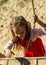 Little cute girl portrait having fun and playing outdoor