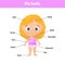 Little cute girl. Poster body parts for leaning anatomy for kids.