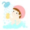 Little cute girl take a bath cartoon