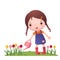 Little Cute Girl Watering Flowers