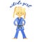 Little cute girl wearing a blue kimono and a black fighter belt
