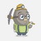 Little cute mole miner holding a pickaxe and smiling. Design for print, emblem, t-shirt, party decoration, sticker or mascot