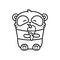 Little cute panda eats ice cream. Vector outline illustration in linear style on white background. Kawai bear. Coloring book page