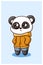 A little cute panda wearing yellow jacket, kawaii cartoon illustration