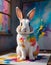 Little Cute Rabbit on Vibrant Paint Splash Background