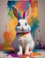 Little Cute Rabbit on Vibrant Paint Splash Background