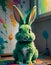 Little Cute Rabbit on Vibrant Paint Splash Background