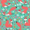 Little cute squirrels on flowers meadow. Seamless spring or summer pattern for gift wrapping, wallpaper, childrens room