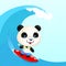 Little cute surfer panda surfing in blowing wave