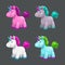 Little cute textile unicorn toy icons set. Vector fantasy pony.