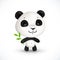 Little cute vector panda bear with green leaves