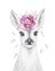 Little Deer. Pencil Draw. Woodland Animal with Watercolor flower. Nursery dÃ©cor