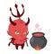 Little devil with pitchfork and cauldron
