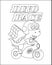 Little dinosaur riding a classic  motorcycle. Creative vector Childish design for kids activity colouring book or page