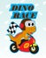 Little dinosaur riding a classic  motorcycle. Cute dino sports t-shirt for kids Vector cartoon illustration