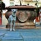 Little dog walking in Venice, stopped in one of the old wells of the beautiful city