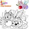 Little dragon eating cherry, illustration, coloring book