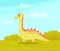 Little Dragon yellow cute cartoon character. Funny ancient animal in green meadow flat vector icon