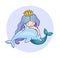 Little dreamy princess mermaid with dolphin.