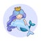 Little dreamy princess mermaid with dolphin.