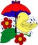 Little Duck under umbrella in rain