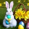 Little Easter Bunnie holding eggs