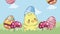 little easter chick and eggs in the camp animation