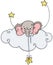 Little elephant peeking out of cloud with stars