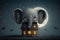 Little Elephant\\\'s Late Night Halloween Adventure in the Toy Haunted House with Full Moon