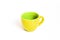 Little empty ceramic yellow and green coffee mug , coffee cup isolated on white background