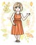 Little fair-haired girl toddler standing on background of autumn