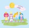 Little fairies princess character with crown flowers and rainbow tale cartoon