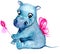 Little fairy Hippo cub with magic wand watercolor painting. High quality illustration which can be used to illustrate abything