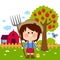 Little farmer boy at the farm. Vector illustration