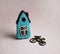 Little felted house, bicycle