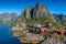 The little fishermen village with red houses of Hamnoy, in the Lofoten Islands,  Norway
