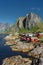 The little fishermen village with red houses of Hamnoy, in the Lofoten Islands,  Norway