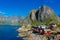 The little fishermen village with red houses of Hamnoy, in the Lofoten Islands,  Norway