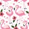 Little flamingo bird vector seamless pattern.