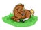 A little foal is sleeping in the meadow. Illustration